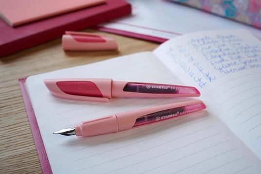 Penna Stilografica Ergonomica per bambini - STABILO EASYbuddy in Rosa Antico - Punta Standard - Cartuccia Blu inclusa - 5