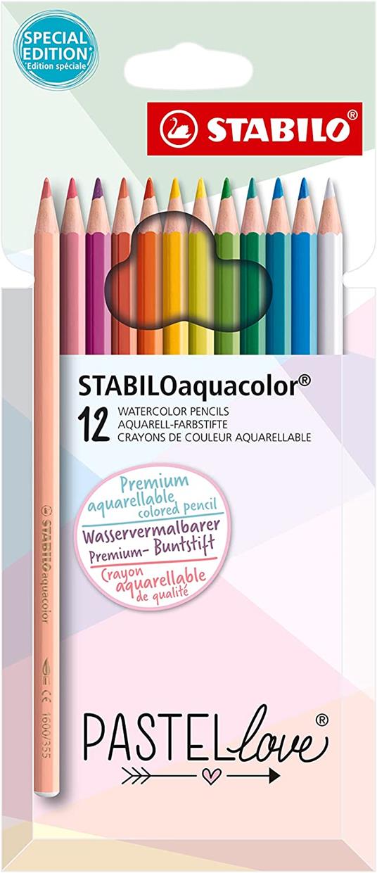 Matita colorata acquarellabile - STABILOaquacolor - Pastellove Set - Astuccio da 12 - Colori assortiti