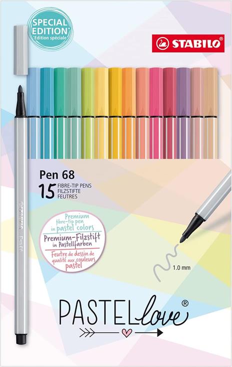Pennarello Premium - STABILO Pen 68 - Pastellove Set - Astuccio da 15 - Colori assortiti