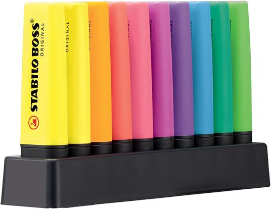 Evidenziatore - STABILO BOSS ORIGINAL - Desk-Set - Edizione 100% FLUO - 10 evidenziatori - 5