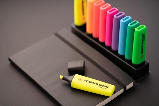 Evidenziatore - STABILO BOSS ORIGINAL - Desk-Set - Edizione 100% FLUO - 10 evidenziatori - 7