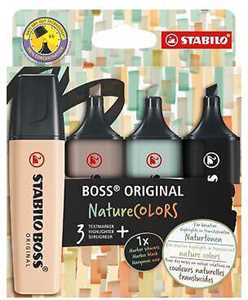 Cartoleria Evidenziatore - STABILO BOSS ORIGINAL NatureCOLORS - Astuccio da 4 - Sabbia/Cenere/Foglia di Tè/Nero STABILO