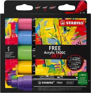 Cartoleria Marker acrilico - STABILO FREE Acrylic - T800C Punta a scalpello 4-10mm - Seaside Edition - Astuccio da 5, Colori assortiti STABILO