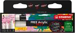 Marker acrilico - STABILO FREE Acrylic - Pack  da 3 - 1x T100, T300, T800C - con 3 punte diverse - Bianco