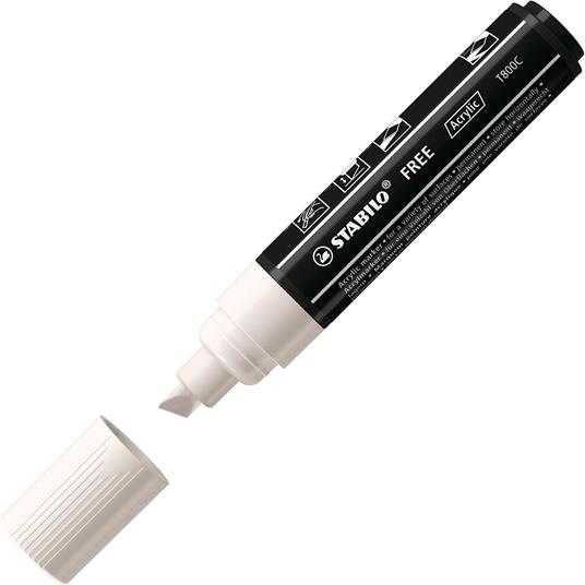 Marker acrilico - STABILO FREE Acrylic - Pack  da 3 - 1x T100, T300, T800C - con 3 punte diverse - Bianco - 3