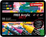Marker acrilico - STABILO FREE Acrylic Starter Set - Pack da 11 - 4x T100, 5x T300, 2x T800C - Colori assortiti