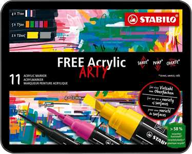 Cartoleria Marker acrilico - STABILO FREE Acrylic Starter Set - Pack da 11 - 4x T100, 5x T300, 2x T800C - Colori assortiti STABILO