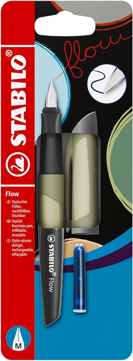 Penna Stilografica - STABILO Flow MONOCHROME in Verde Oliva - Pack da 1 - Cartuccia inclusa