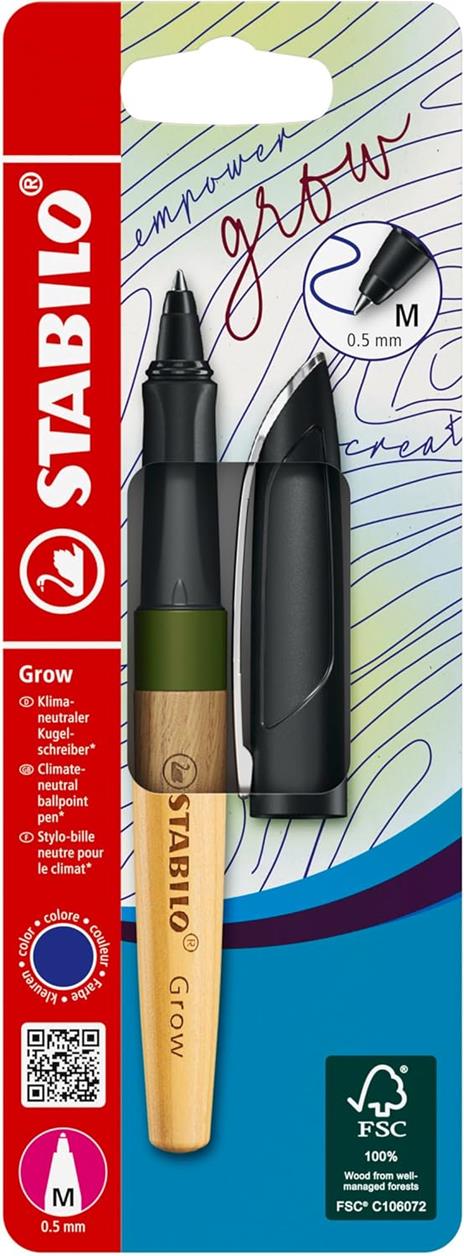 Penna a sfera Ecosostenibile - CO2 neutral - STABILO Grow in Verde Muschio/Quercia- Cartuccia inclusa
