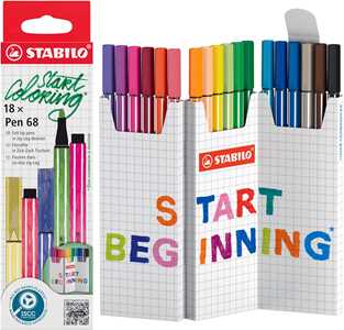 Cartoleria Pennarello Premium - STABILO Pen 68 - ZIG ZAG Set da 18 - Colori assortiti STABILO