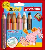 Matita colorata Multi-Funzione - STABILO woody 3 in 1 - 30 Years Edition - Unicorno - Astuccio da 6 - con Temperino