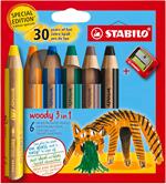 Matita colorata Multi-Funzione - STABILO woody 3 in 1 - 30 Years Edition - Tigre - Astuccio da 6 - con Temperino