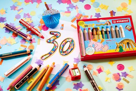 Matita colorata Multi-Funzione - STABILO woody 3 in 1 - 30 Years Edition - Tigre - Astuccio da 6 - con Temperino - 6