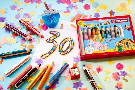 Matita colorata Multi-Funzione - STABILO woody 3 in 1 - 30 Years Edition - Tigre - Astuccio da 6 - con Temperino - 6