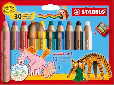 Cartoleria Matita colorata Multi-Funzione - STABILO woody 3 in 1 - 30 Years Edition - Astuccio da 10 - con Temperino STABILO