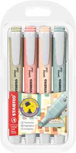 Cartoleria Evidenziatore - STABILO swing cool NatureCOLORS - Astuccio da 4 - Verde Oliva, Terra di Siena, Sabbia, Cenere STABILO