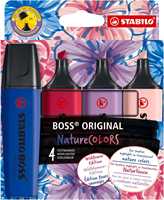 Cartoleria Evidenziatore - STABILO BOSS ORIGINAL NatureCOLORS Wildflower - Astuccio da 4 - Cipria/Blu elettrico/Giglio Viola/Borgogna STABILO