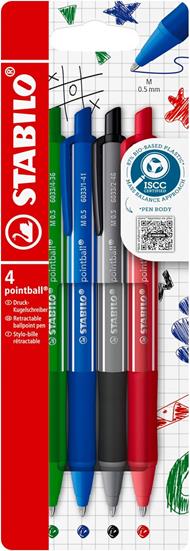 Penna a sfera Ecosostenibile - STABILO pointball colorful - Pack da 4 - Verde/Blu/Nero/Rosso