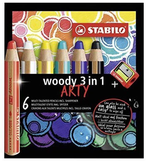 Pastelli Colorati Multifunzione Stabilo Woody 3 In 1 Arty - Astuccio Da 6 Matite Con Temperino