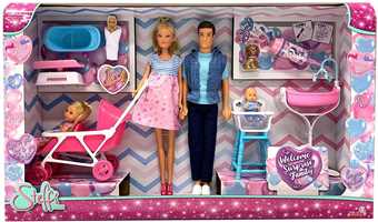 Giocattolo Steffi Love Welcome Family (Steffi incinta Kevin Evi) con 9 Accessori Simba Toys