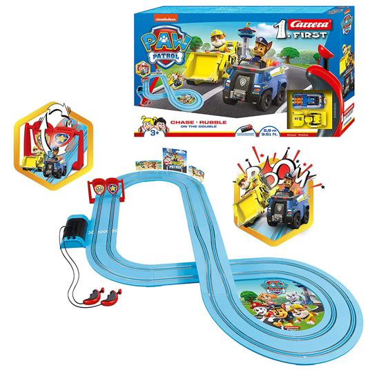 Carrera- Paw Patrol-ON The Double-2,9 m-First Pista a Batteria, Colore Colorata, 20063035