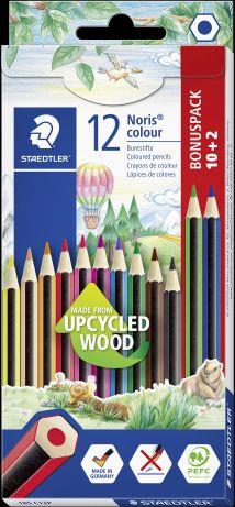 Noris Colour, Upcycled wood astuccio con 12 matite colorate esagonali, in colori assortiti