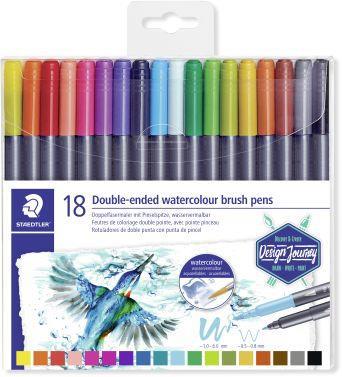 Astuccio 18 colori con penne a due punte: a pennello e fine. acquerellabili