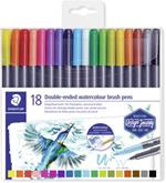 Astuccio da 18 colori con penne a due punte: a pennello e fine. acquerellabili