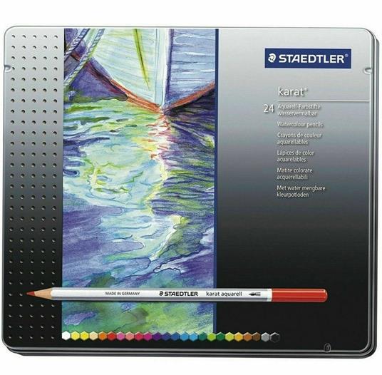 Matite colorate acquerellabili Staedtler Karat aquarell. Astuccio in metallo con 24 matite colorate