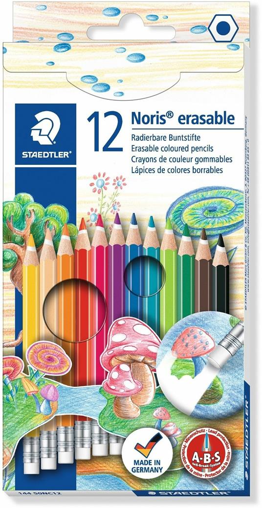 Matite colorate Staedtler Noris Club cancellabili esagonali. Astuccio 12 matite  colorate - Staedtler - Cartoleria e scuola