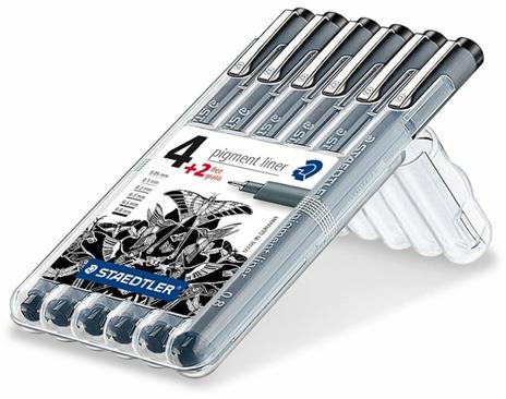 Pennarelli fineliner Staedlter Pigment liner. Staedtler Box con 6 pennerelli a tratti assortiti