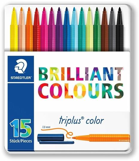 Pennarelli Staedtler triplus color. Scatola in metallo 15 colori assortiti