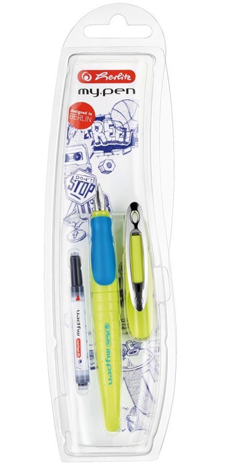 Penna stilografica Herlitz My.Pen con pennino in acciao inossidabile punta M, impugnatura ergonomica Blu-Verde