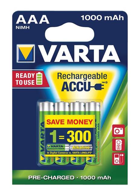 Batterie NiMH Varta Ricaricabili AAA 1.2V 1000mAh 4-Vescica - 18