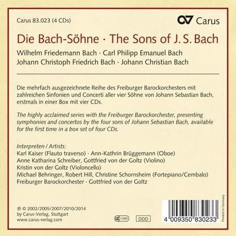 The Bach Sons Symphonies And Concertos - CD Audio di Johann Sebastian Bach,Freiburger Barockorchester - 2