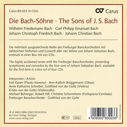 The Bach Sons Symphonies And Concertos - CD Audio di Johann Sebastian Bach,Freiburger Barockorchester - 2