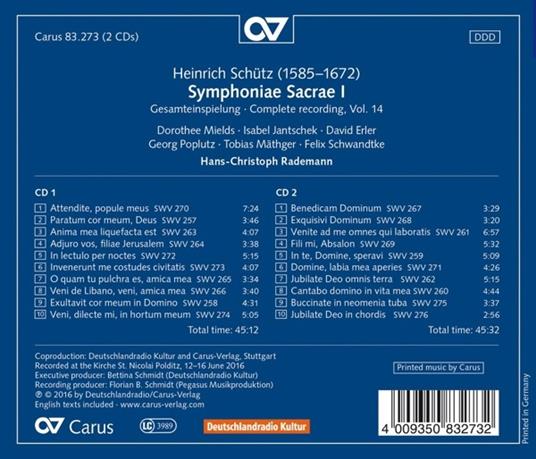 Symphoniae Sacrae 1 - CD Audio di Heinrich Schütz - 2