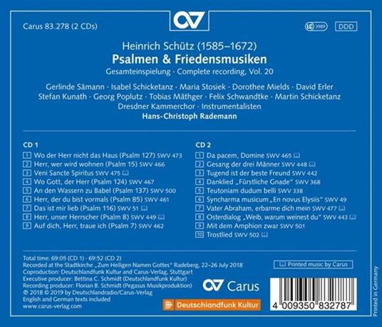 Psalmen & Friedensmusiken - CD Audio di Heinrich Schütz - 2