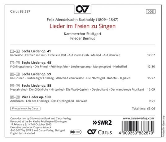 Lieder Im Freien Zu Singen - CD Audio di Felix Mendelssohn-Bartholdy - 2