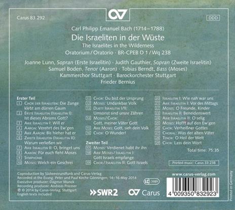 Israelites In The Wildern - CD Audio di Carl Philipp Emanuel Bach - 2