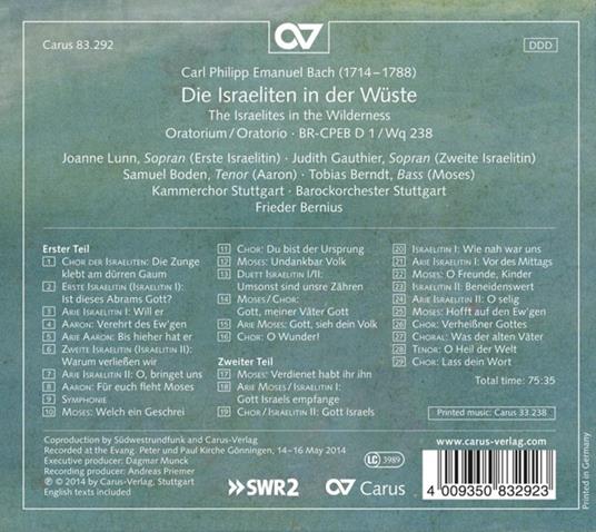 Israelites In The Wildern - CD Audio di Carl Philipp Emanuel Bach - 2