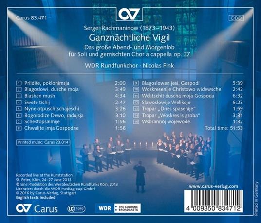 Ganznächtliche Vigil Op.37 - CD Audio di Sergei Rachmaninov - 2