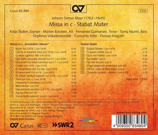 Missa in C - Stabat Mater - CD Audio di Johann Simon Mayr - 2