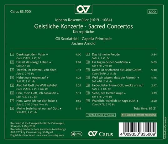 Sacred Concertos - CD Audio di Johann Rosenmüller - 2