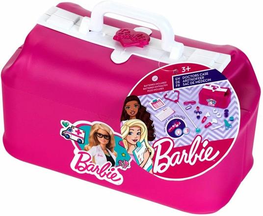 Theo Klein 4601 Barbie valigetta da medico, Con stetoscopio, occhiali, cerotti, Termometro con effetti luminosi e sonori, Dimensioni: 27 cm x 14,5 cm x 18 cm