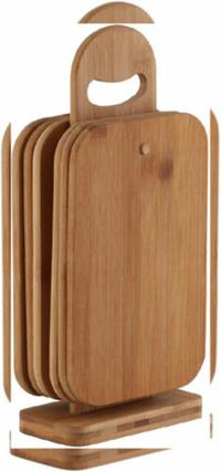 22 x 14 x 0,8 cm Porta taglieri con 6 mini taglieri axentia Set taglieri in legno di bambù con supporto Taglieri da lavoro o servizio a tavola 