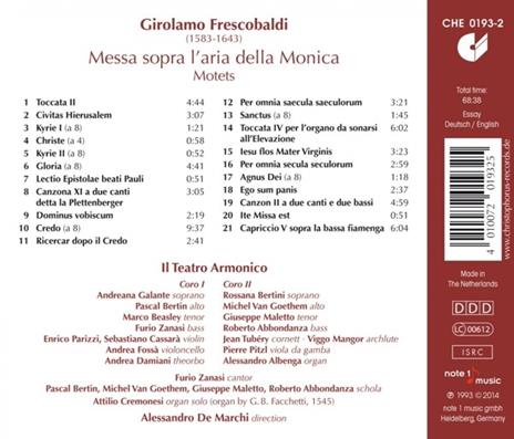 Messa Sopra L'ariadella M - CD Audio di Girolamo Frescobaldi - 2