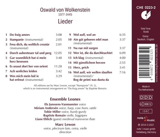 Oswald Von Wolkenstein Lieder - CD Audio di Ensemble Leones - Marc Lewon - 2