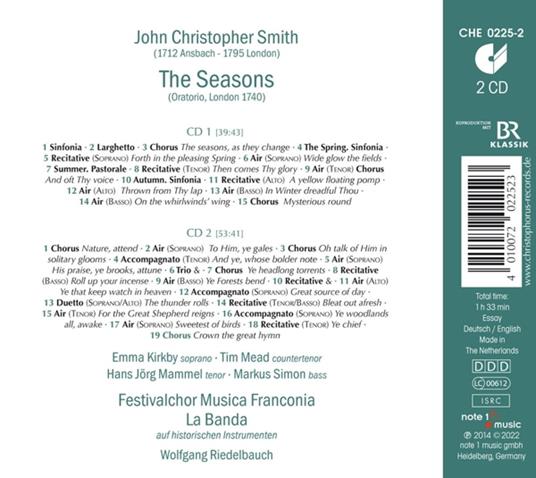 Smith. The Seasons - CD Audio di Emma-Tim Mead-Hans Jorg Mammel Kirkby - 2
