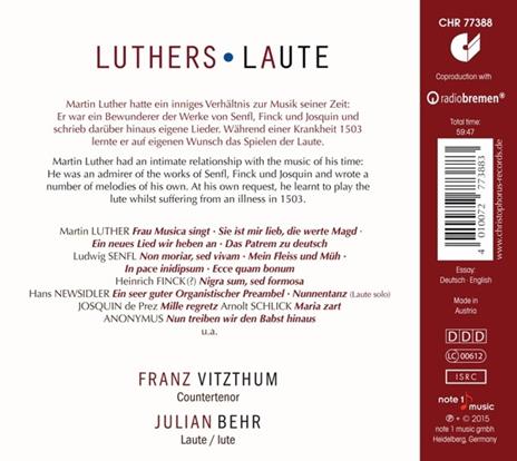 Luthers Laute - CD Audio di Franz Vitzthum - 2